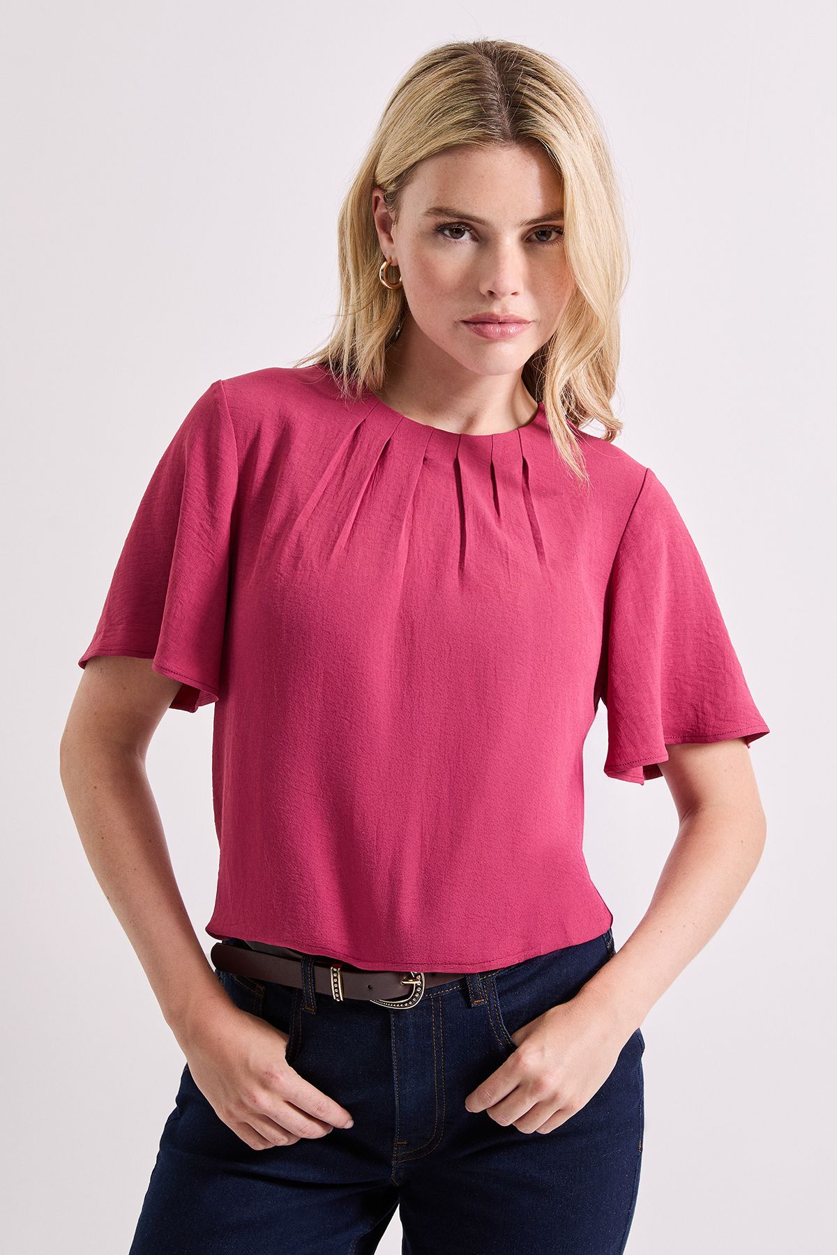 Dorothy Perkins Gathered Neckline Angel Sleeve Blouse Rose