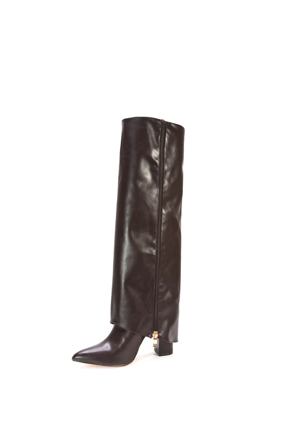 XY London 'Allie' Knee High Fold Over Pointed Toe Boots With Zip Detail image 5