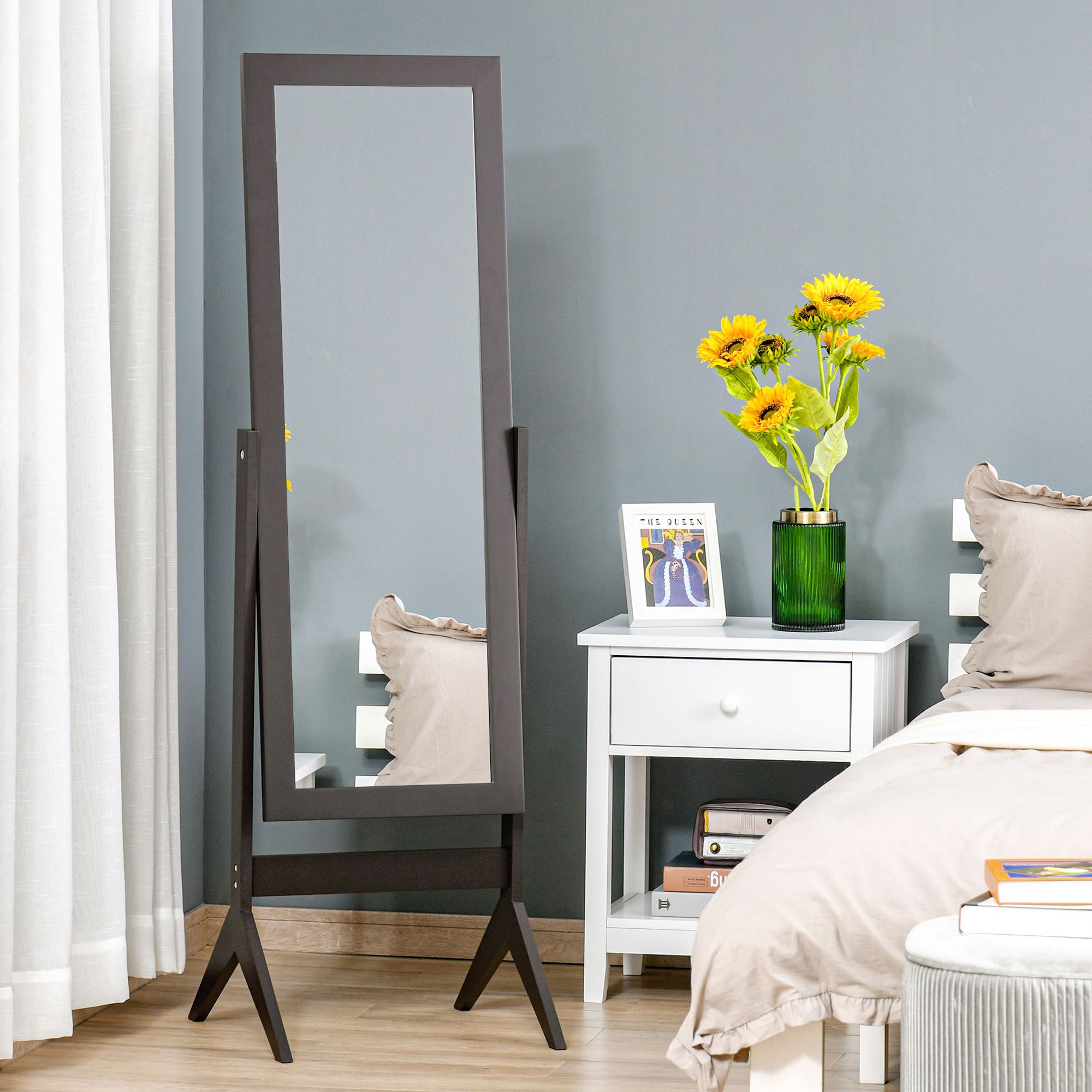 HOMCOM Dressing Mirror Freestanding Tall Adjustable Angle White 148x47cm Bedroom image 1
