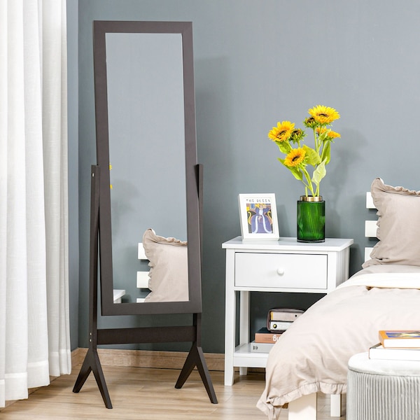 HOMCOM Dressing Mirror Freestanding Tall Adjustable Angle White 148x47cm Bedroom
