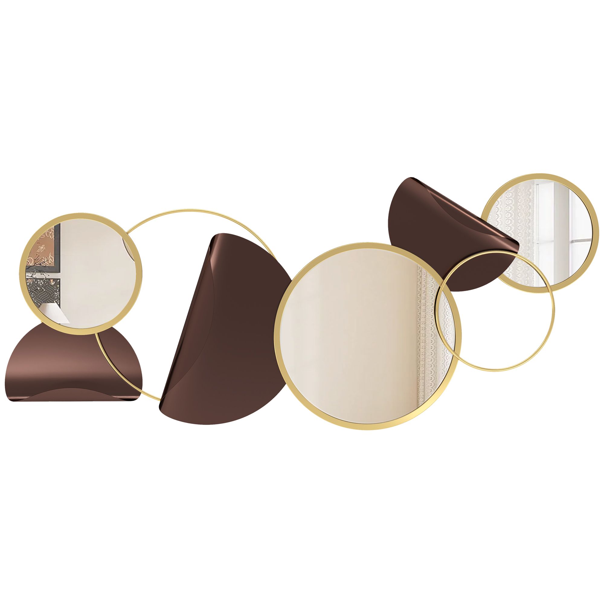 HOMCOM Metal Wall Art, Decorative Mirror Decor for Living Room, Gold Tone image 2