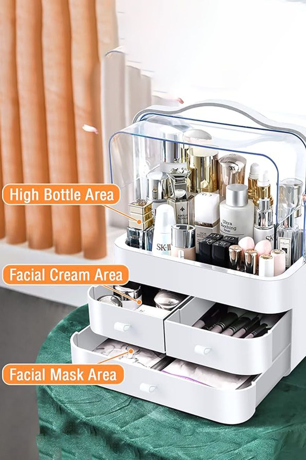 Living and Home 39CM High Cosmetic Organizer Makeup Storage Box With 3 Drawers And Transparent Lid image 4