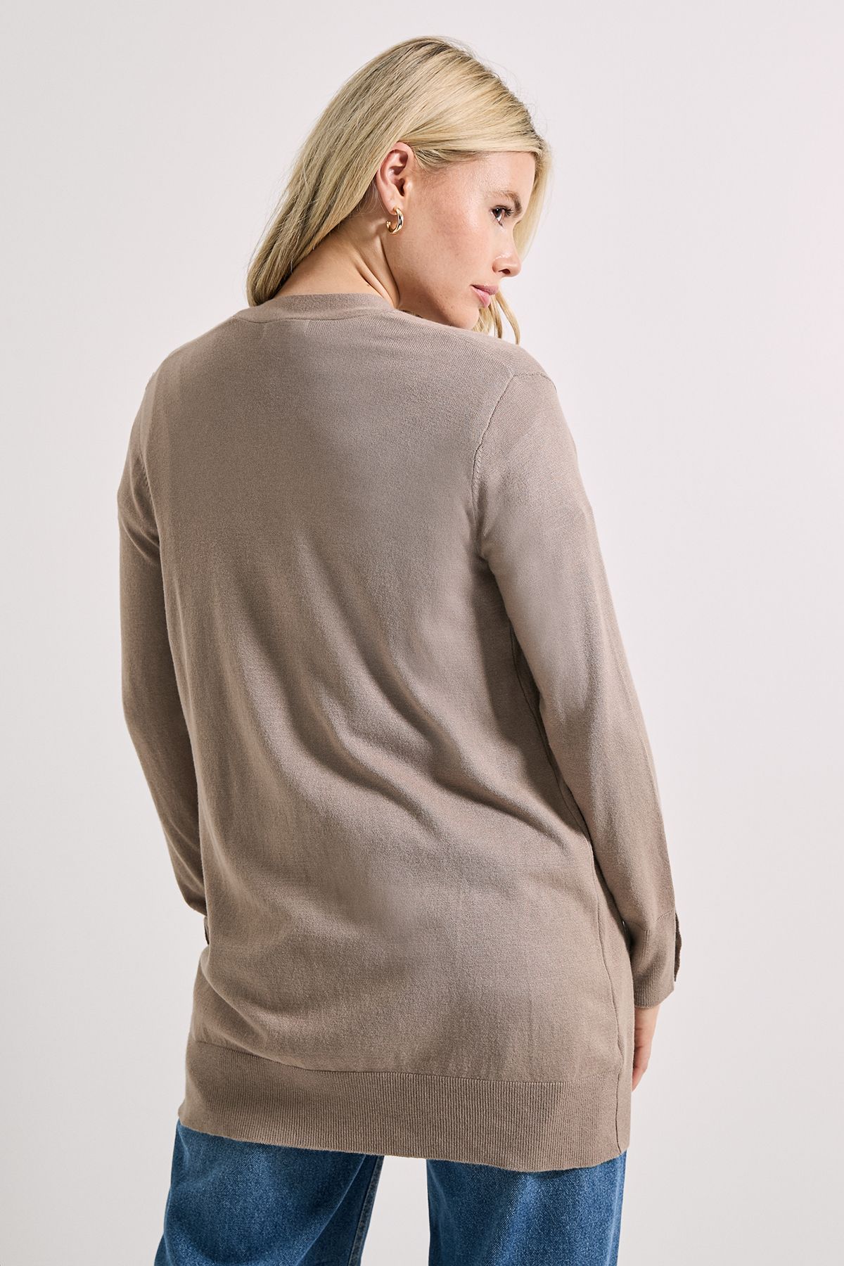 Dorothy Perkins Stone Longline Button Cuff Cardigan Stone image 3