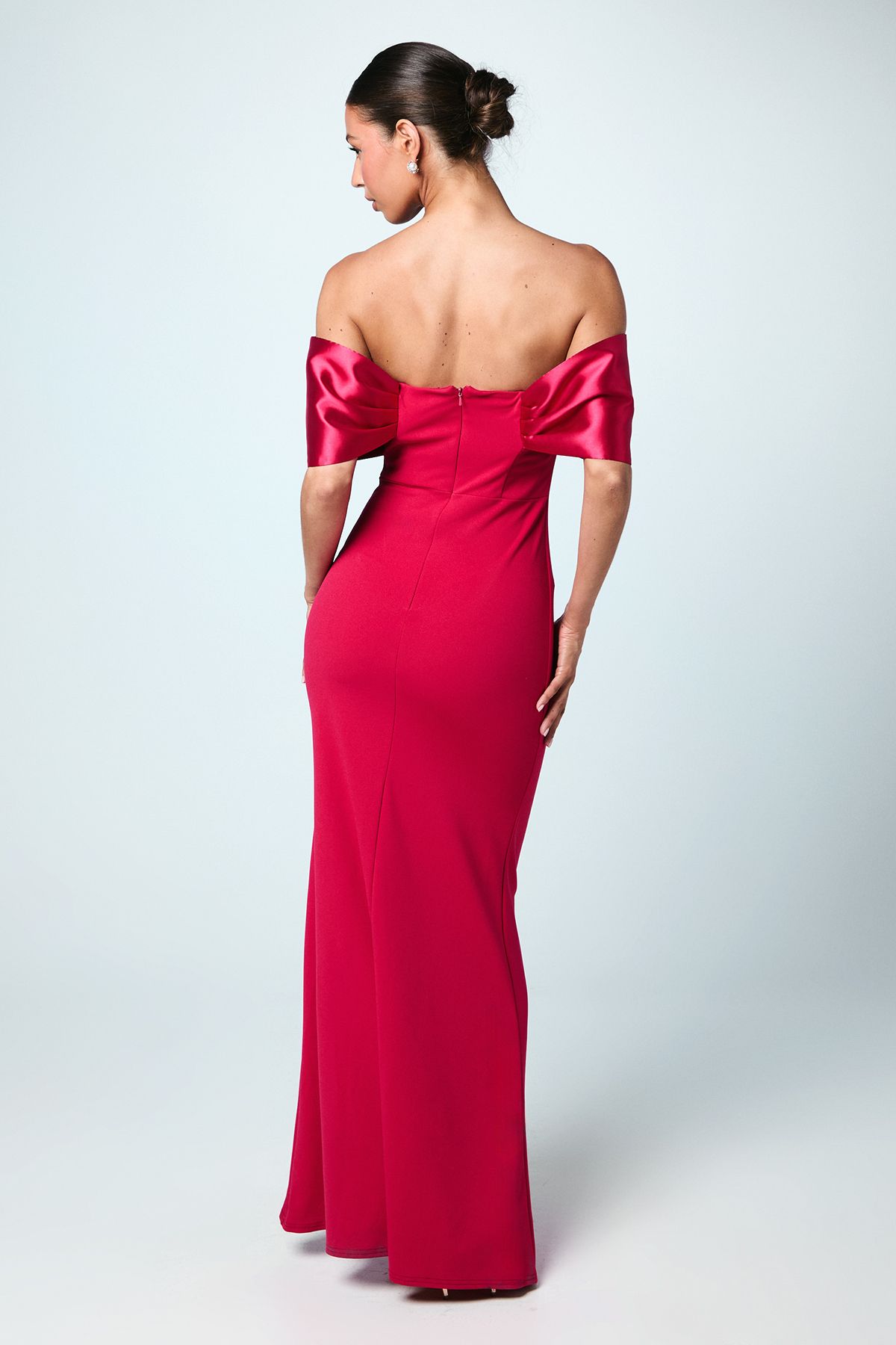 Coast Satin Sleeve Scuba Maxi Bridesmaid Dress Magenta image 3