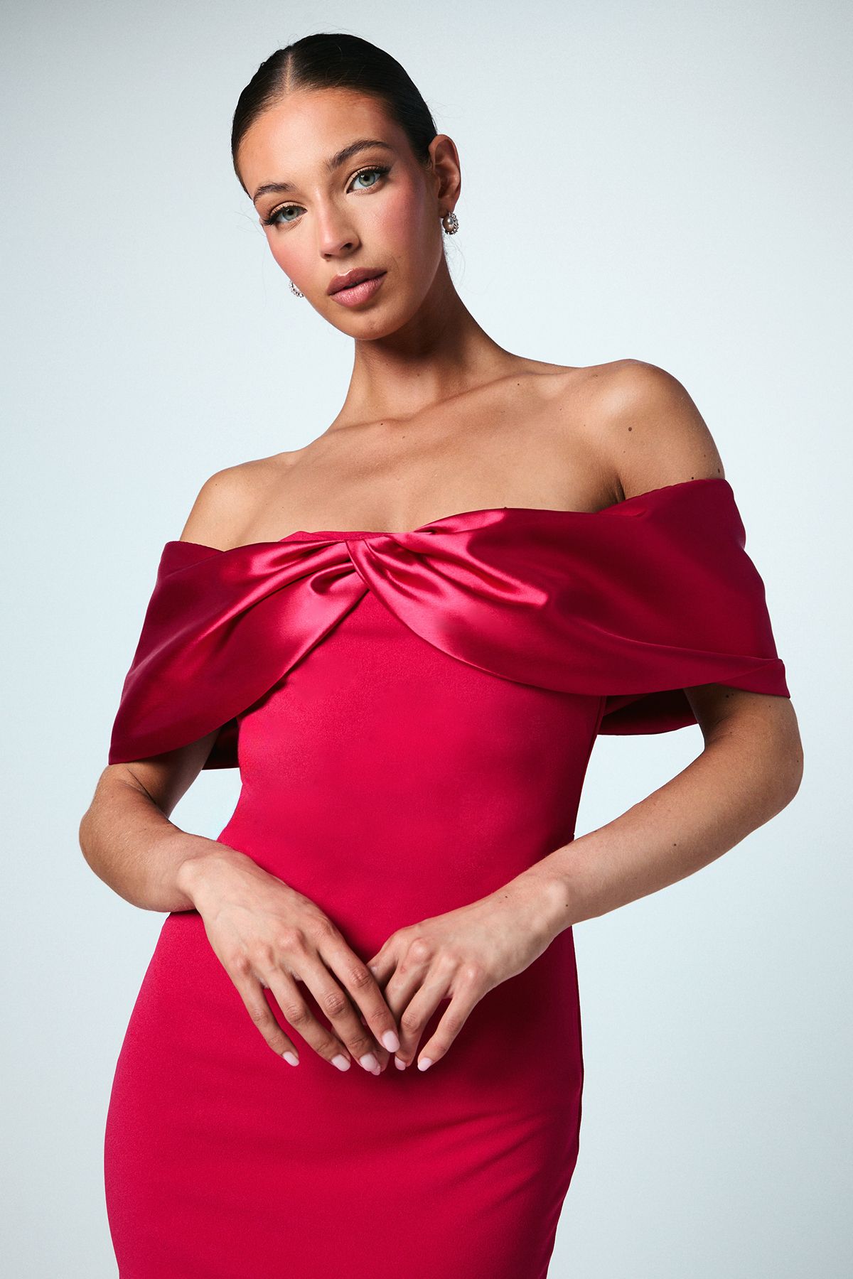 Coast Satin Sleeve Scuba Maxi Bridesmaid Dress Magenta image 4