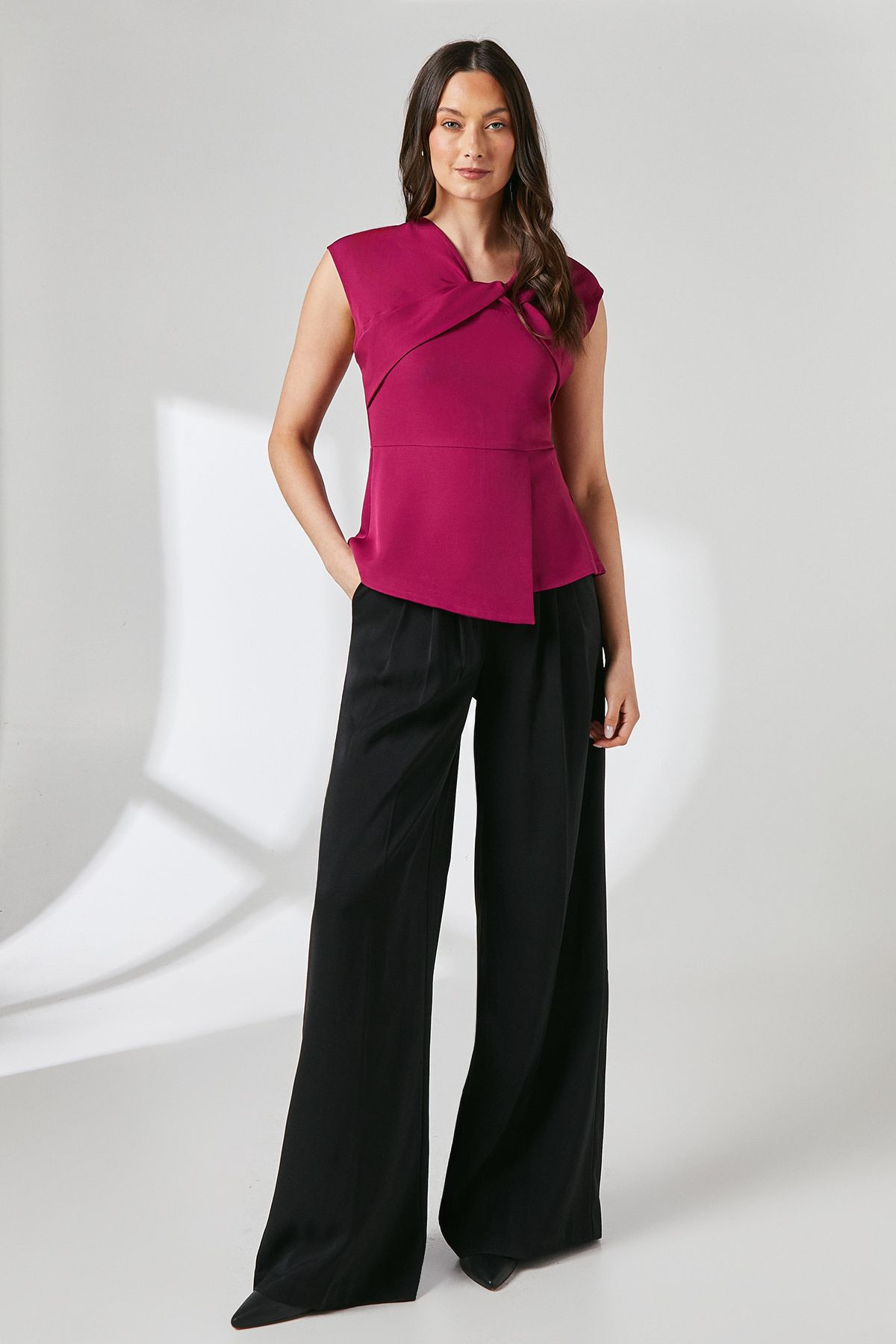 Principles Raspberry Peplum Detail Twist Front Crepe Top Raspberry image 2