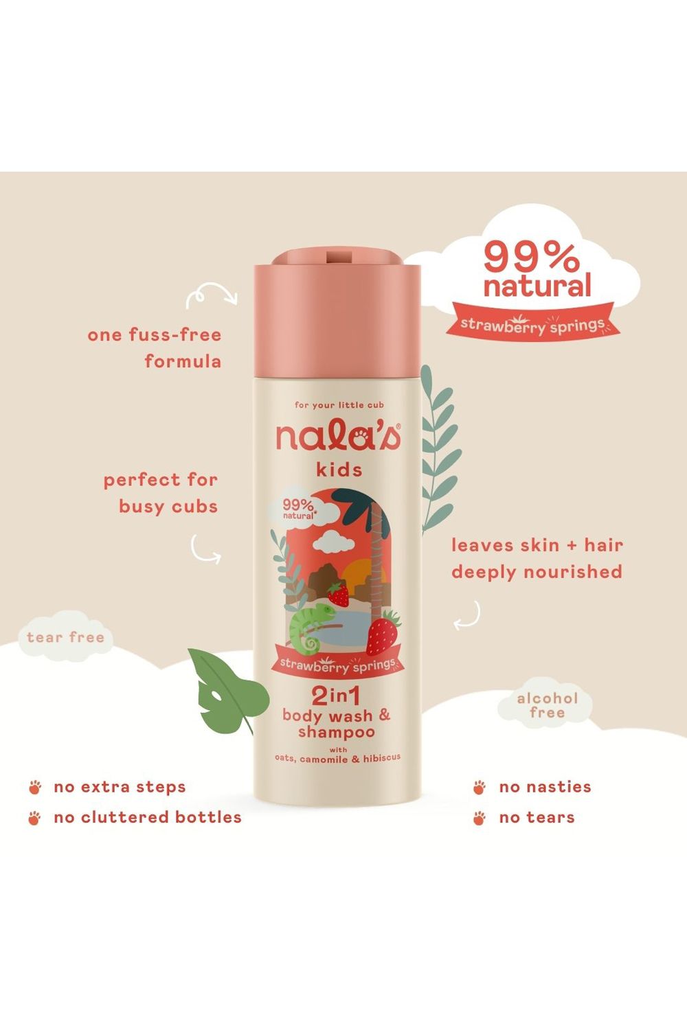 Nala's Baby Nala's Kids 2in1 Wash & Shampoo Strawberry Springs 200ml Multi image 2