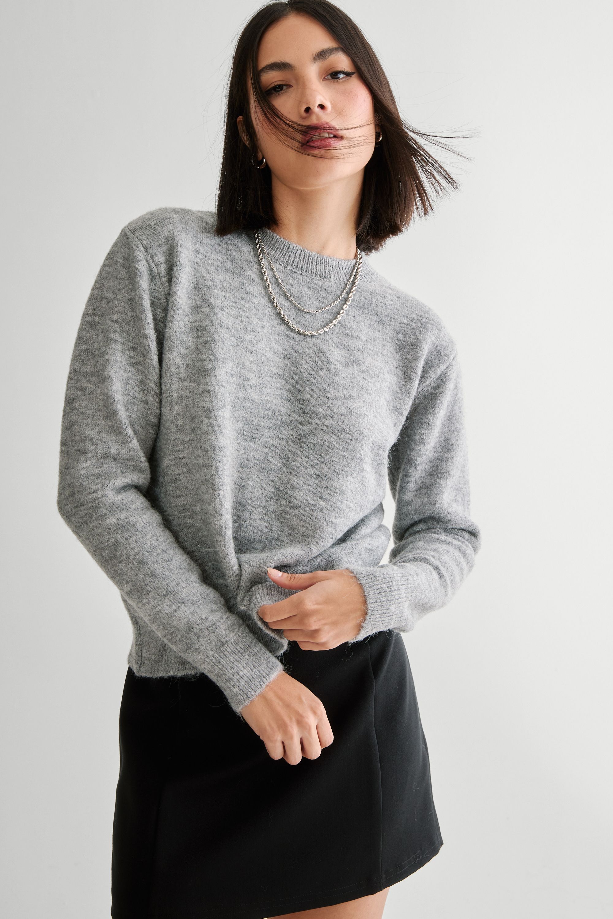 NastyGal Knit Crewneck Jumper Grey image 1