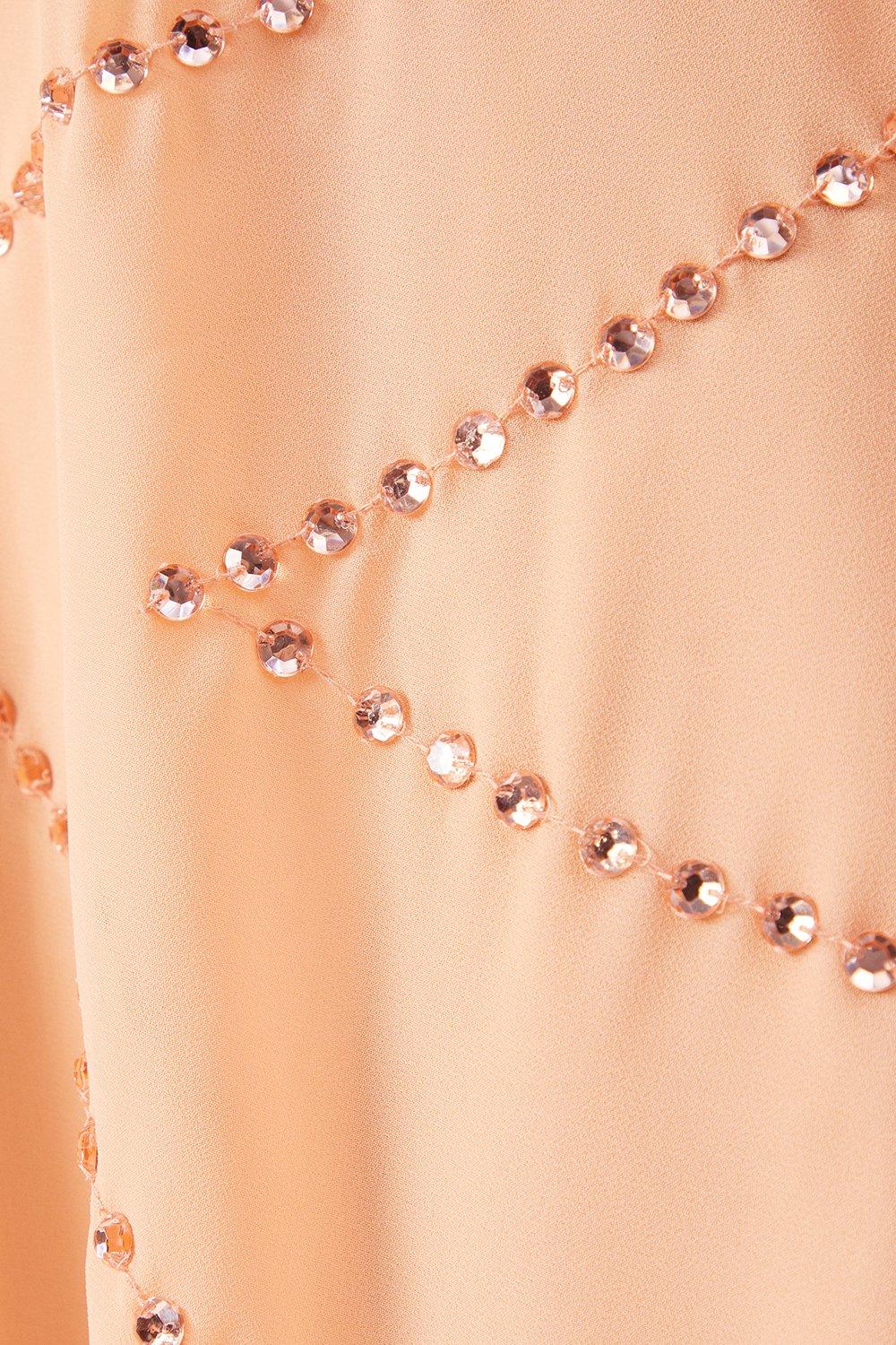 Warehouse Premium Chiffon Embellished Sequin Plunge Neck Mini Dress Washed Coral image 4