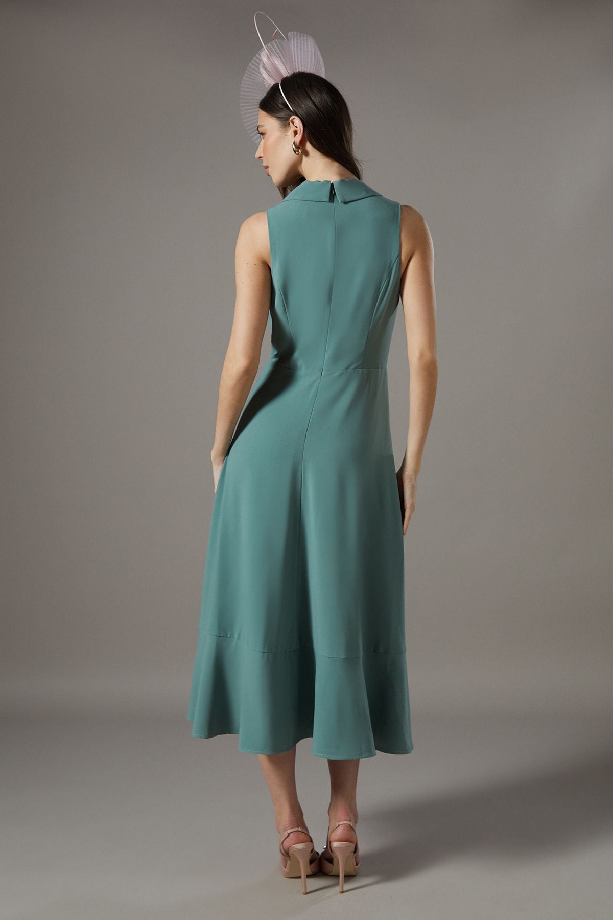 Coast Shawl Collar Ruffle Hem Midi Dress Sage image 3