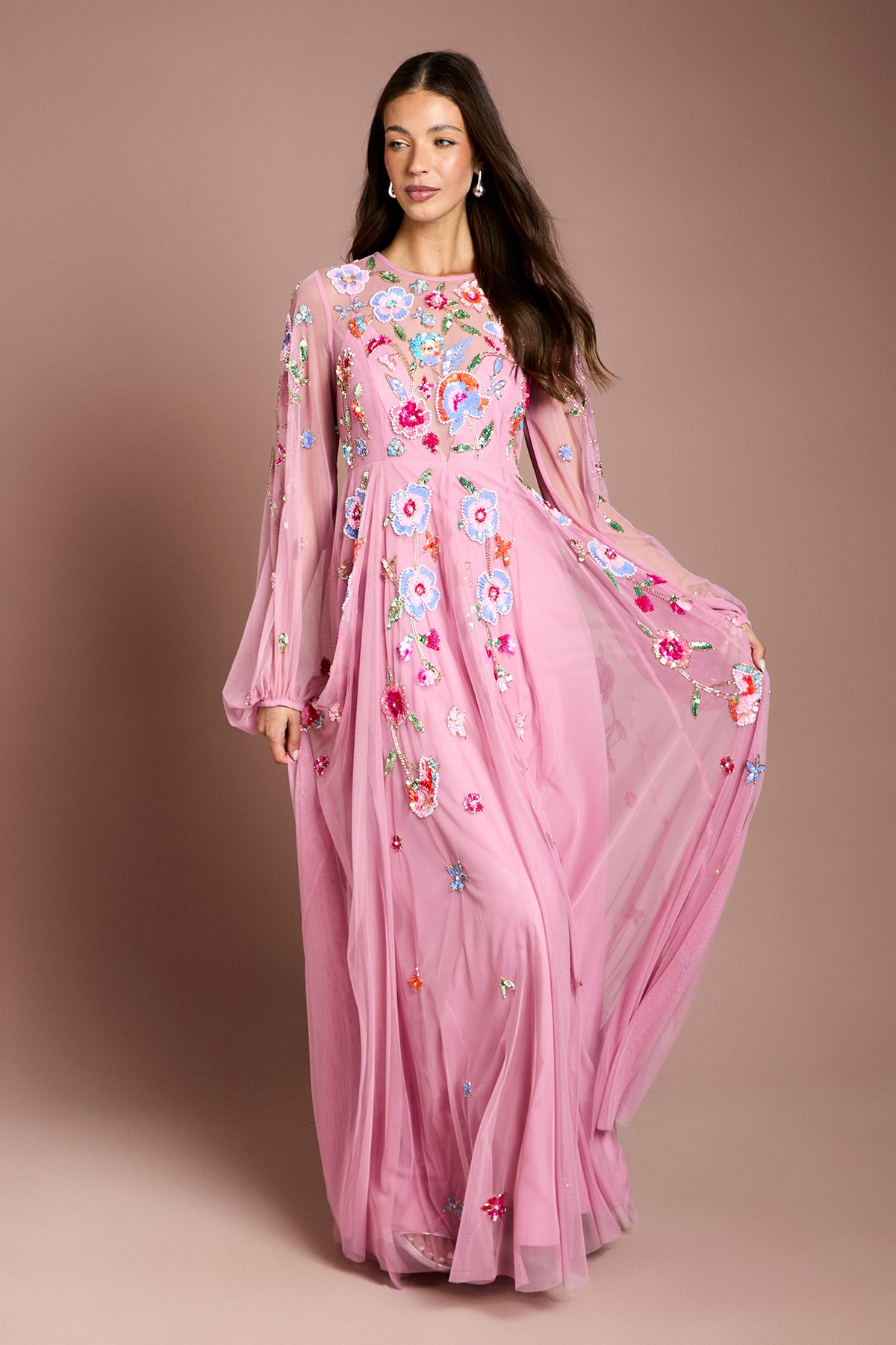 Coast Embellished Chiffon Maxi Dress Pink