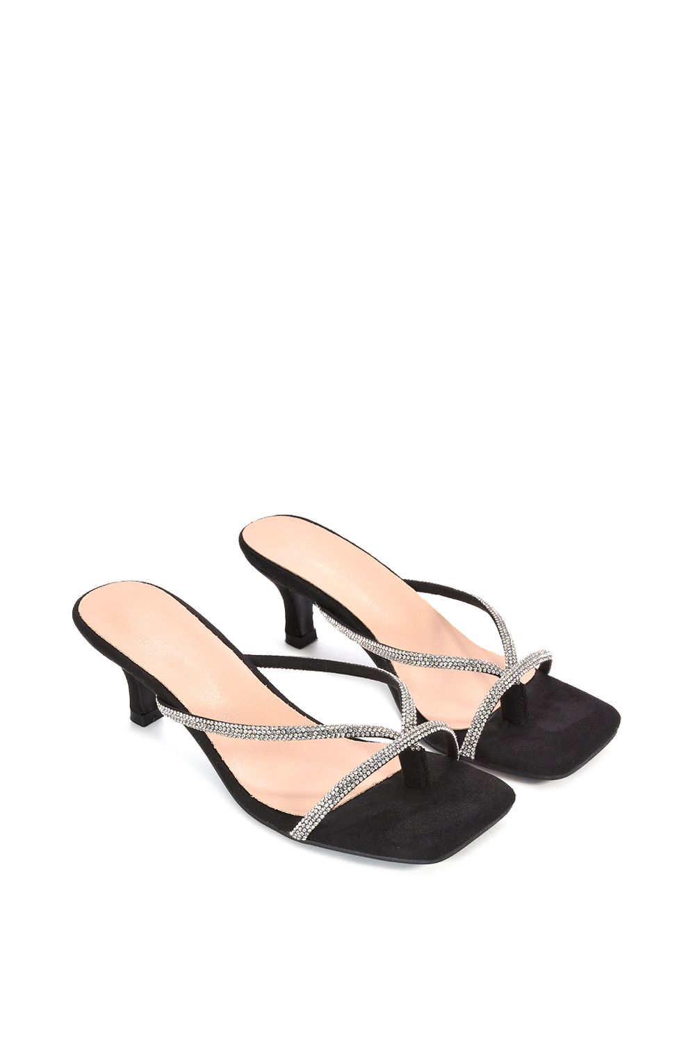 XY London 'Megan' Slip On Sparkly Diamante Mid Kitten Heel Sandal Mules image 6