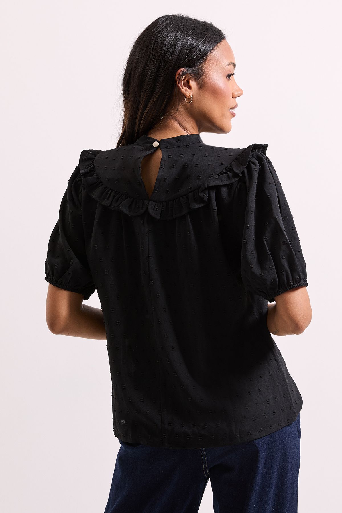 Dorothy Perkins Frill Neck Puff Sleeve Top Black image 3