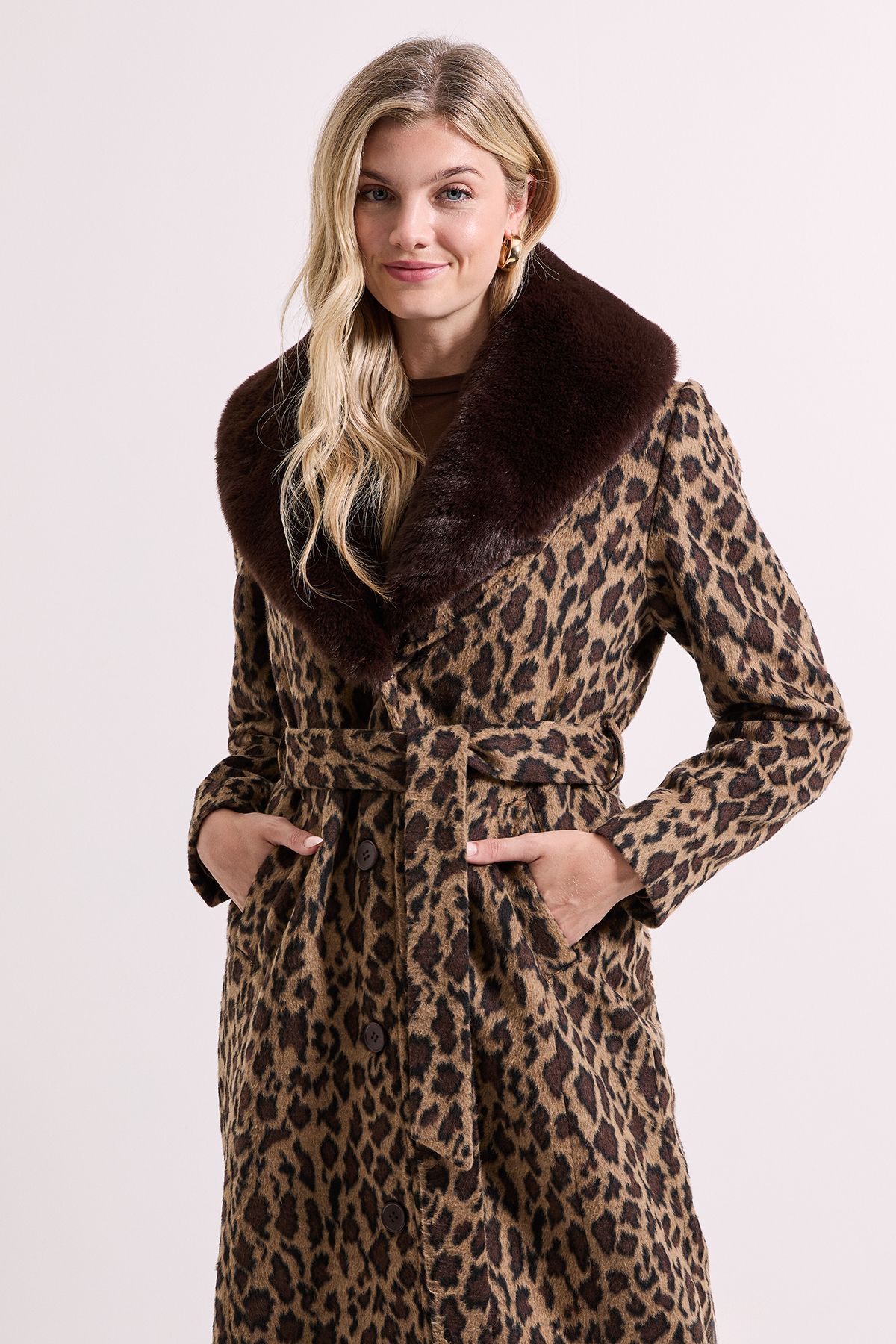 Dorothy Perkins Animal Printed Belted Coat Brown image 2