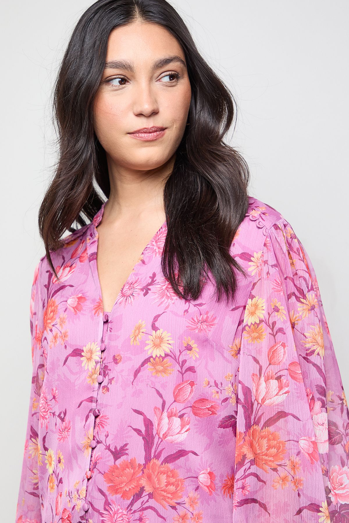 Oasis Printed Chiffon Button Through Blouse Multi image 3