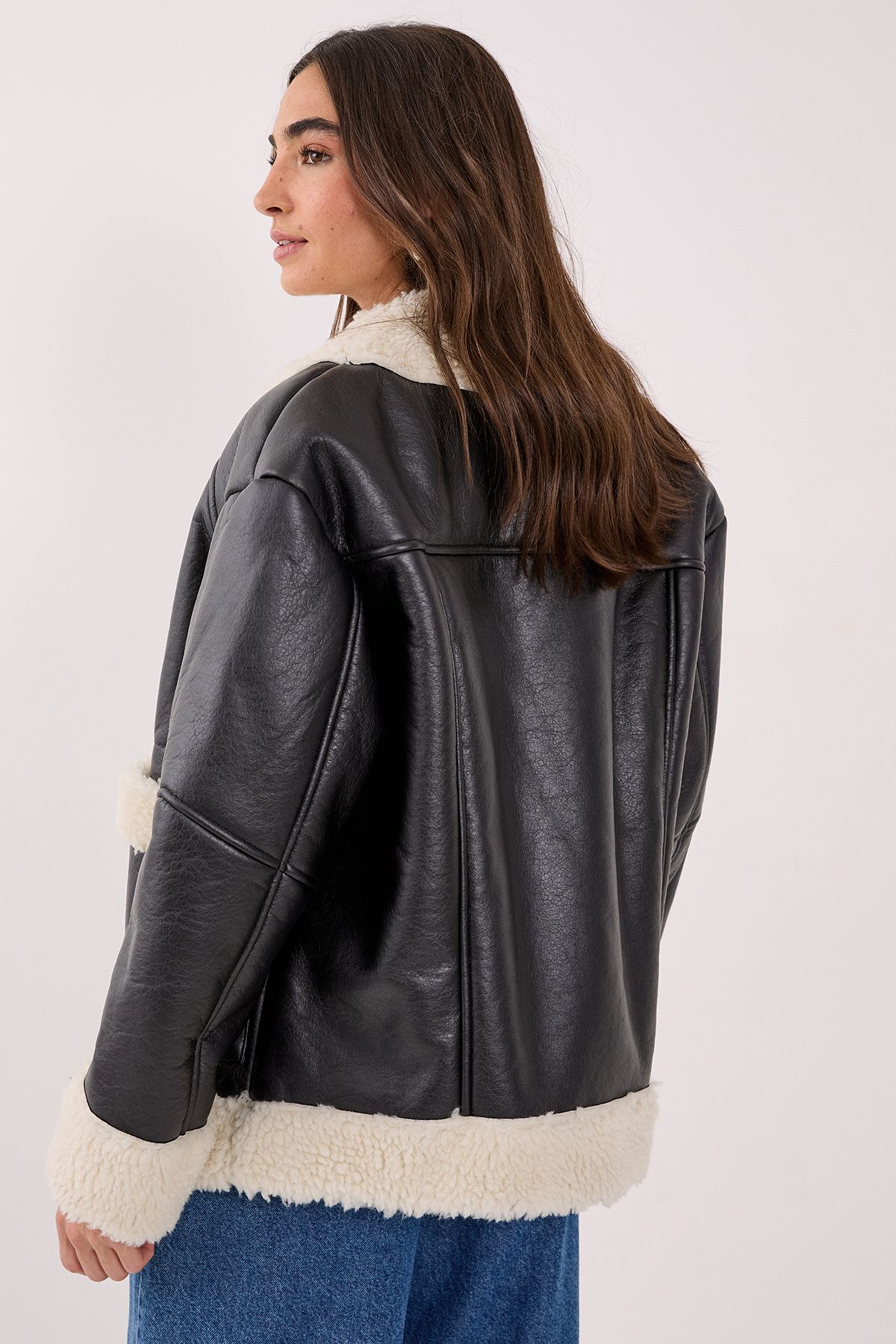 NastyGal Borg Bonded 80s Aviator Jacket Black image 3