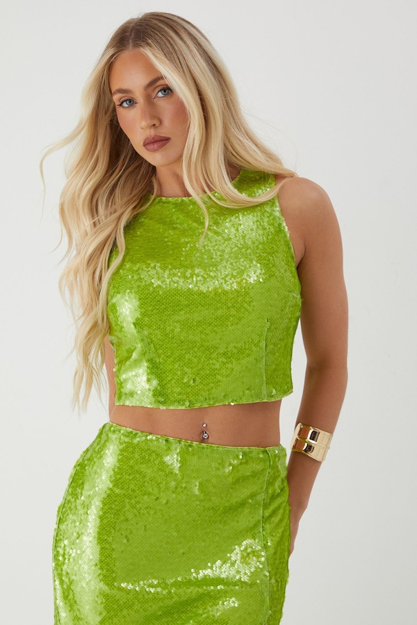 MissPap Sequin Racer Top Green