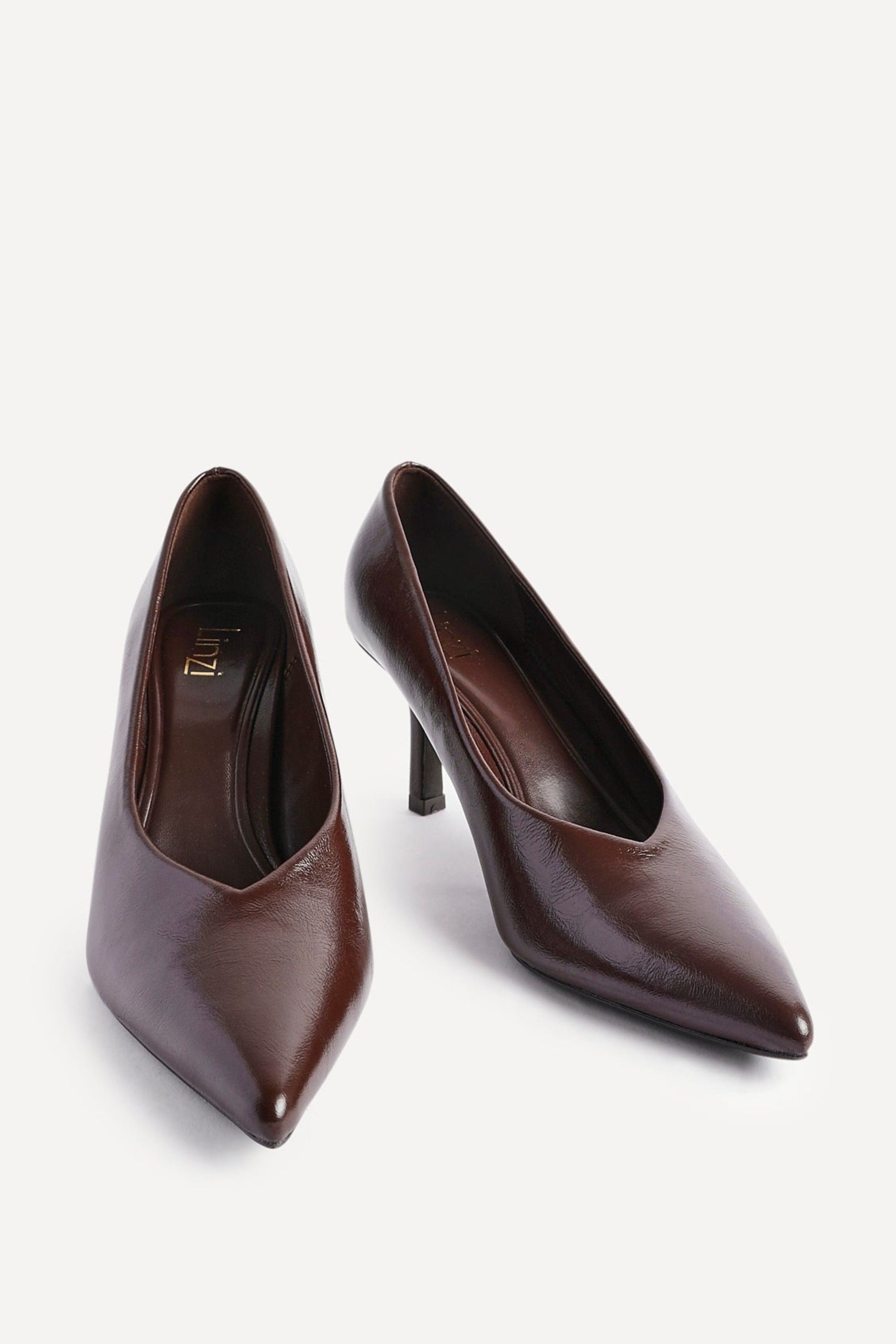 Linzi Bellamy Brown Faux Leather V-Cut Vamp Court Heels image 3