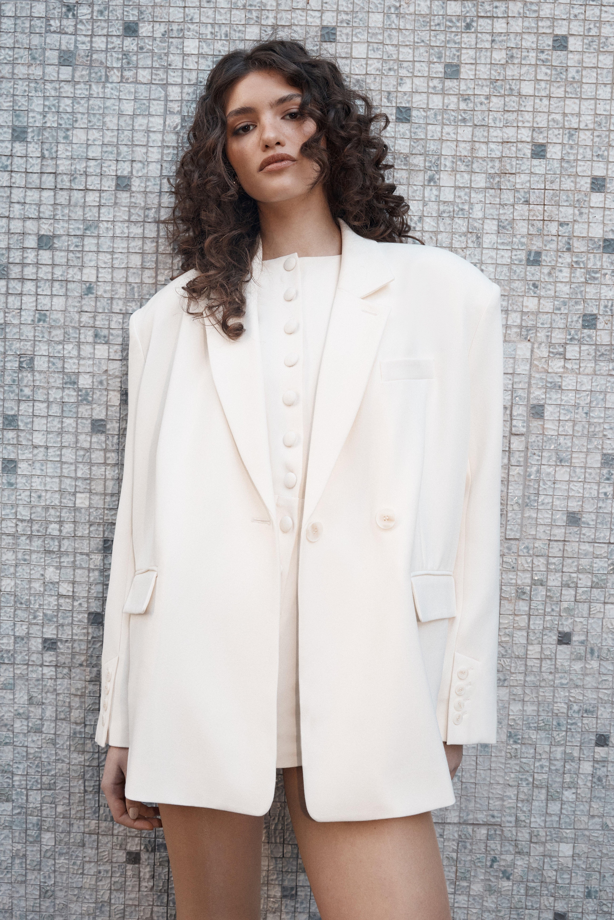 NastyGal Essentials Tailored Oversized Double Button Blazer Ivory image 3