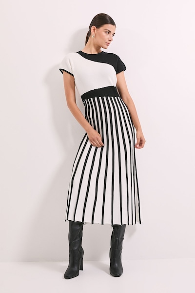 Principles Mono Colour Block Pleated Knitted Dress Mono