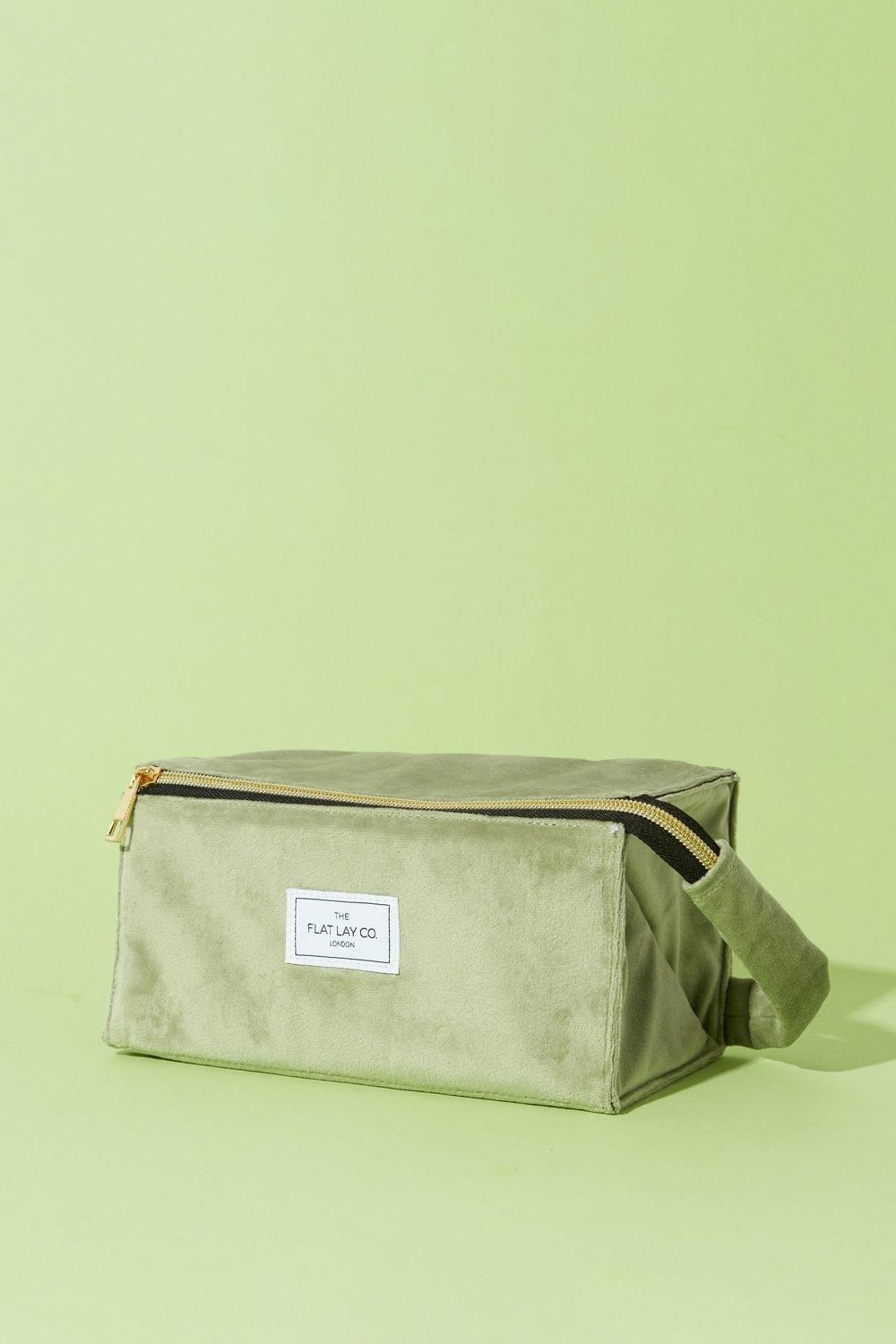 The Flat Lay Co Sage Velvet Open Flat Makeup Box Bag Sage image 2