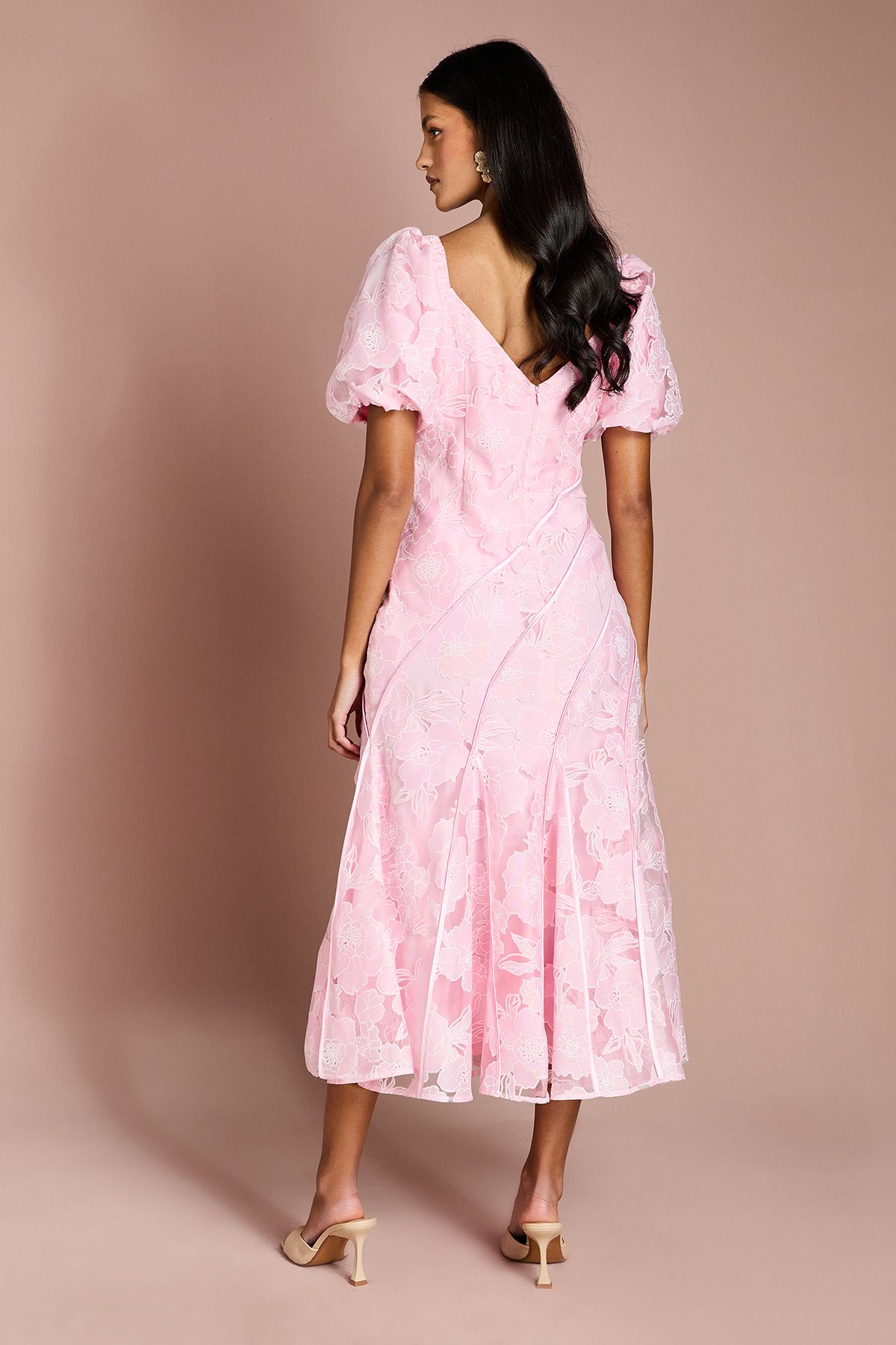 Coast Petite Panelled Jacquard Midi Dress Pink image 3