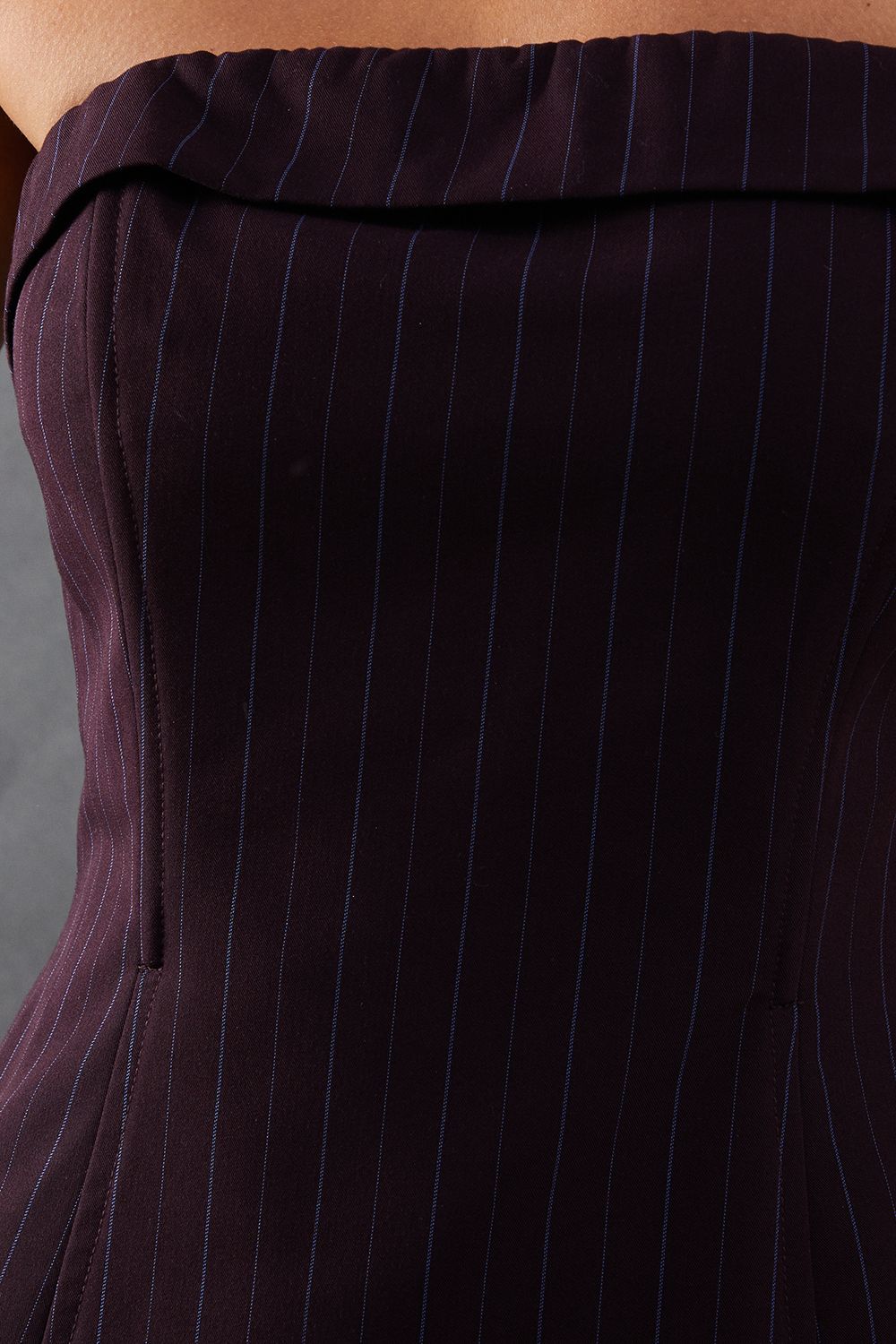 Warehouse Premium Pinstripe Bandeau Fold Over Bandeau Top Burgundy image 5