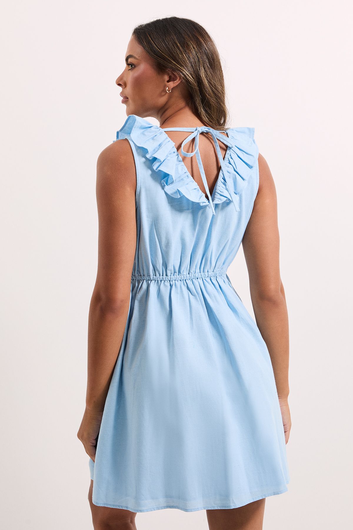 Dorothy Perkins Ruffle Sleeve Tie Back Mini Dress Baby Blue image 4