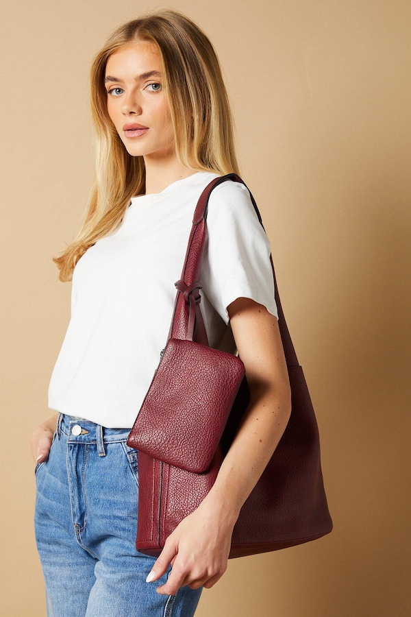 Oasis Jenna Faux Leather Slouch Bag With Pouch And Coin Purse Cherry