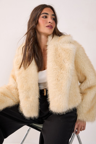 NastyGal Tipped Faux Fur Crop Jacket Lemon