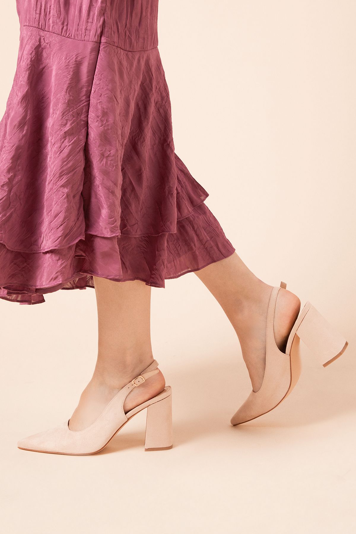 Dorothy Perkins Ellens Pointed High Block Heel Slingback Court Shoes Blush