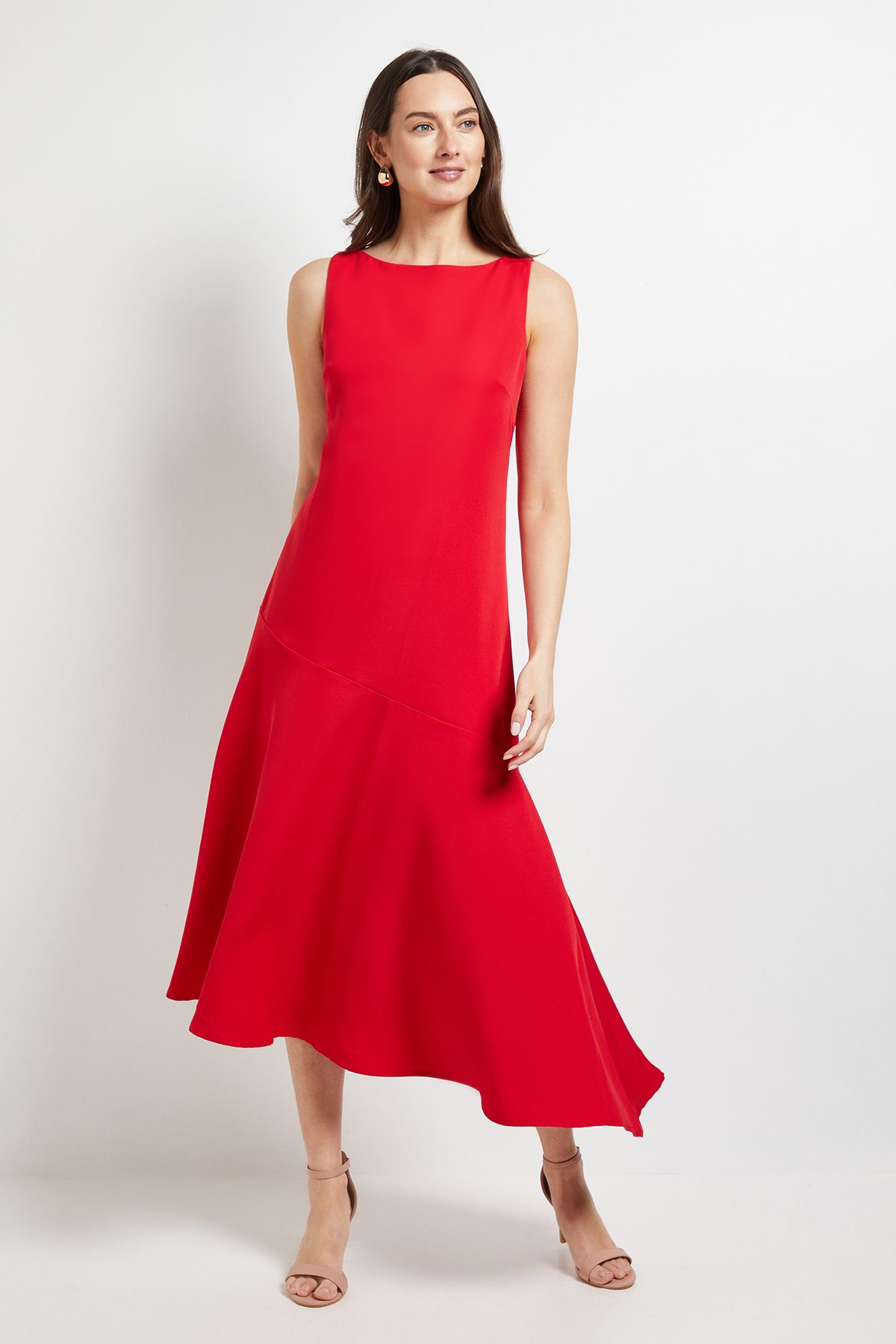 Principles Pleated Drop Waist Midi Dress Red