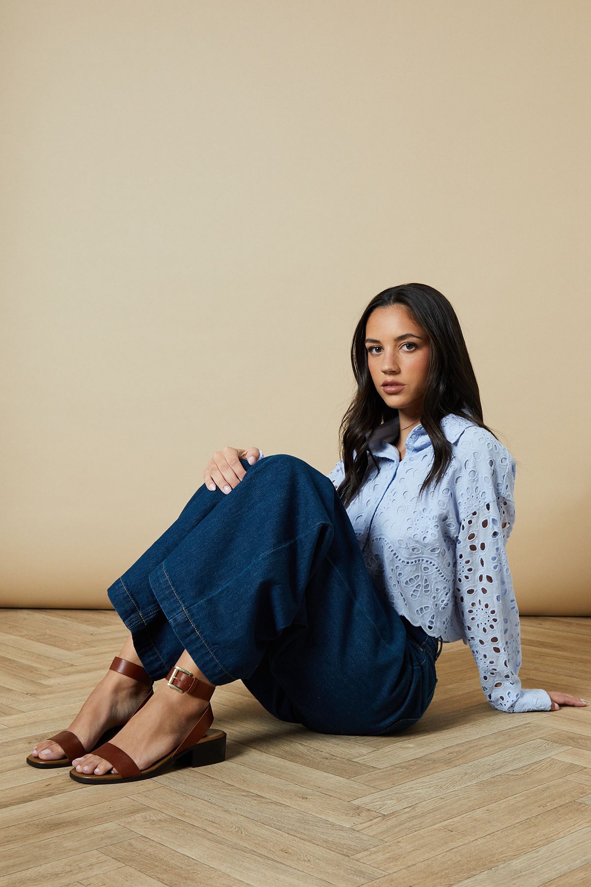 Oasis Gracie Real Leather Low Stacked Heeled Sandals Tan image 1