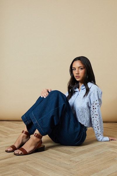 Oasis Gracie Real Leather Low Stacked Heeled Sandals Tan