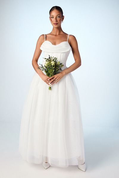 Coast Cowl Neck Corset Satin Wedding Dress Ivory
