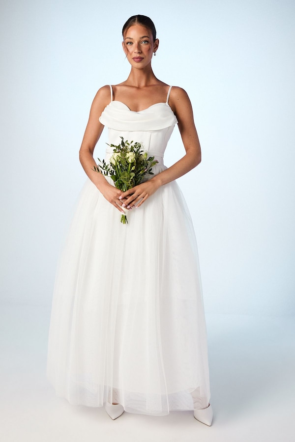 Coast Cowl Neck Corset Satin Wedding Dress Ivory