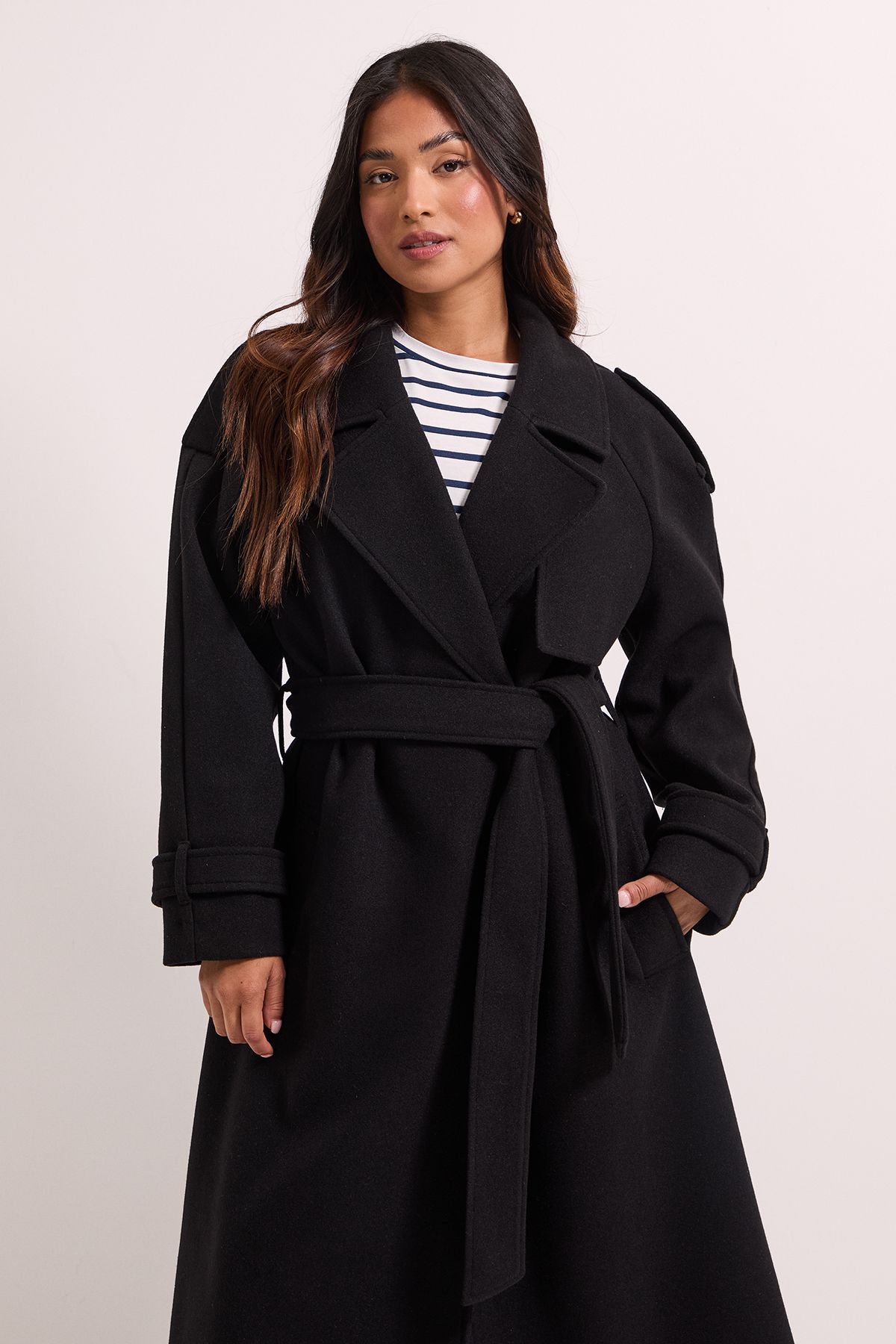 Dorothy Perkins Petite Belted Trench Black image 2