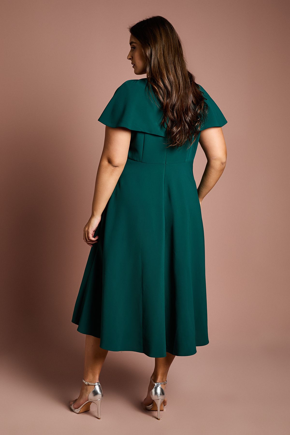 Coast Plus V Neck Short Sleeve Ponte Midi Dress Emerald image 3