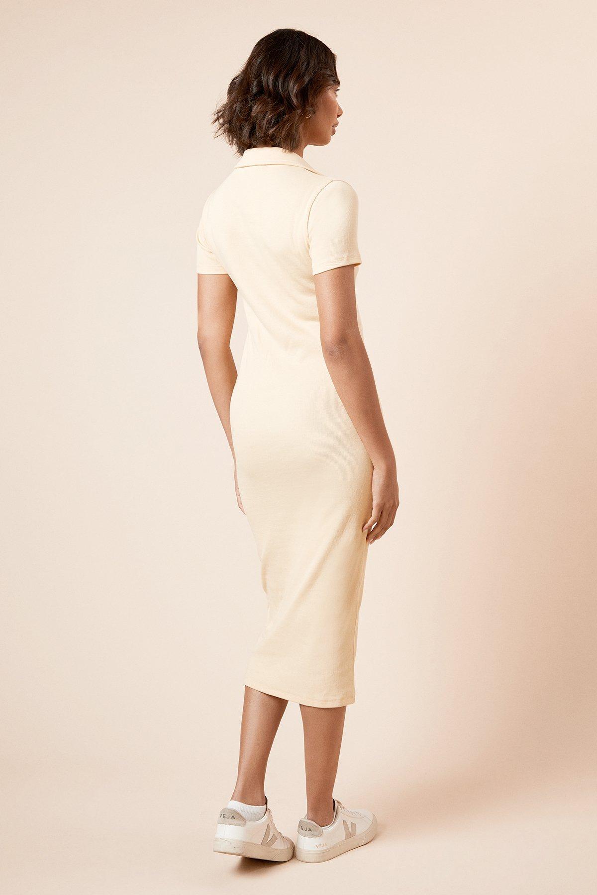 Dorothy Perkins Collared Ribbed Jersey Midi Dress Yellow image 5
