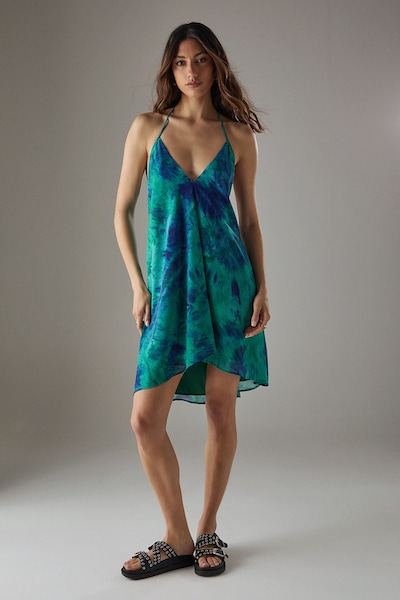 Warehouse Chiffon Halter Mini Sundress Green
