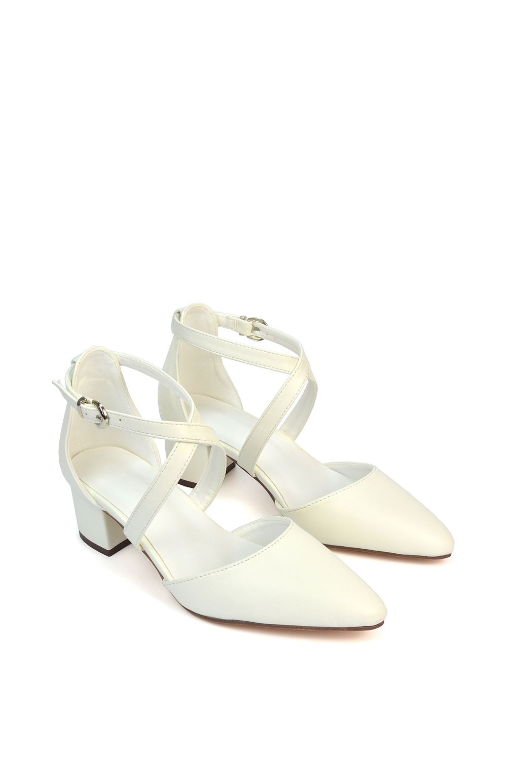 XY London 'Cynthia' Pointed Toe Ankle Strap Mid Block Heel Court Shoes image 5