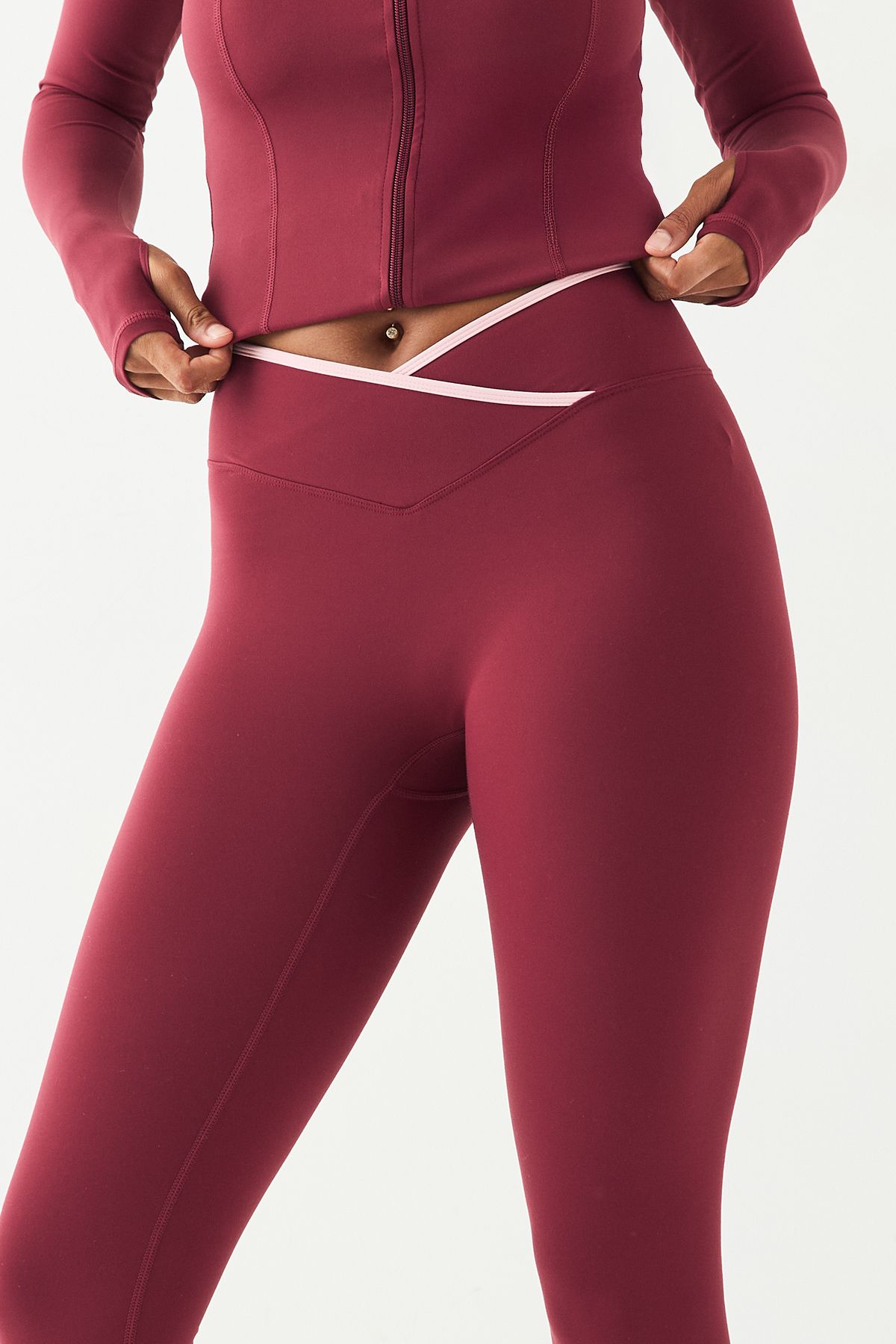 DSGN Studio DSGN Studio Sport Contrast Binding Wrap Waist Legging Burgundy image 4