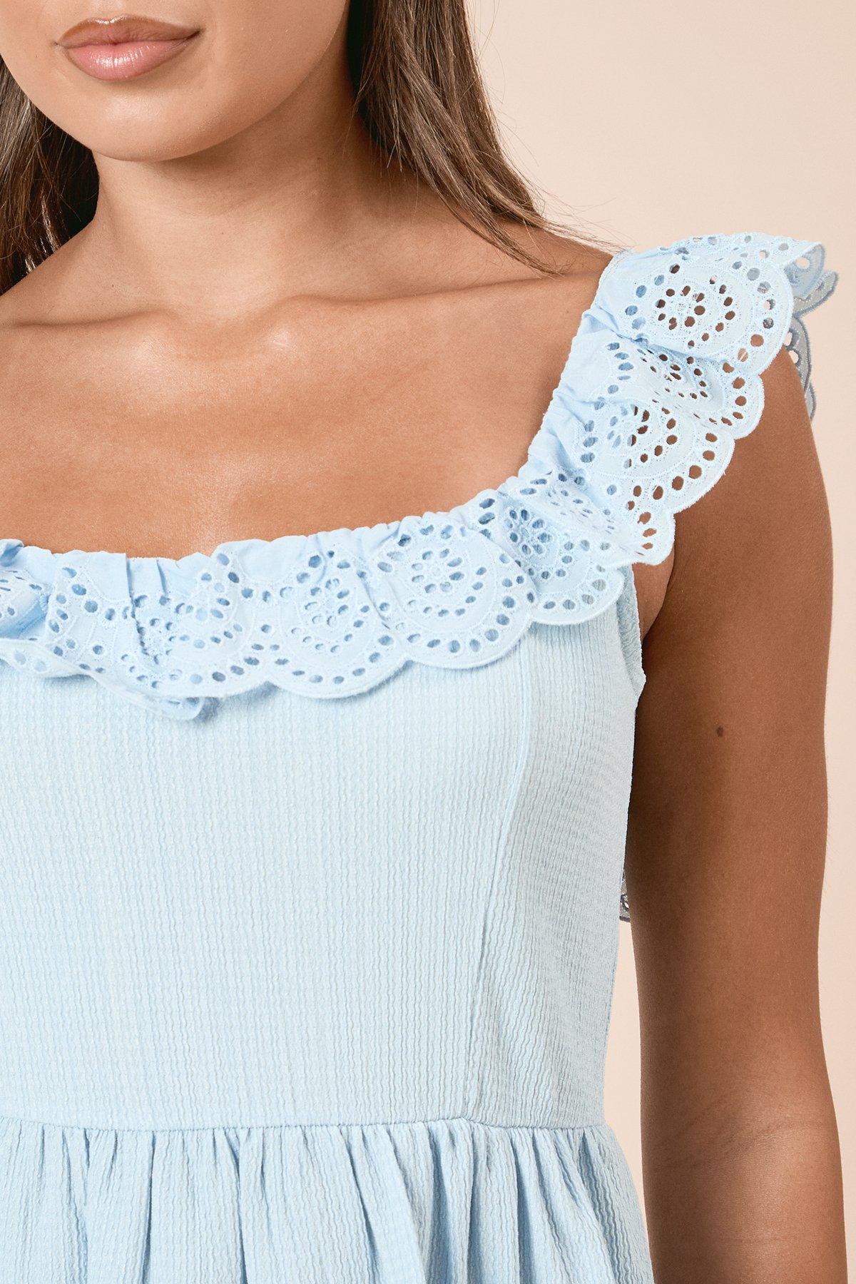 Dorothy Perkins Broderie Sleeve Peplum Jersey Top Pale Blue image 4