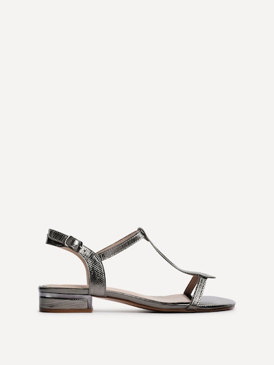 Linzi Lavish Pewter T-Bar Low Block Heeled Sandals