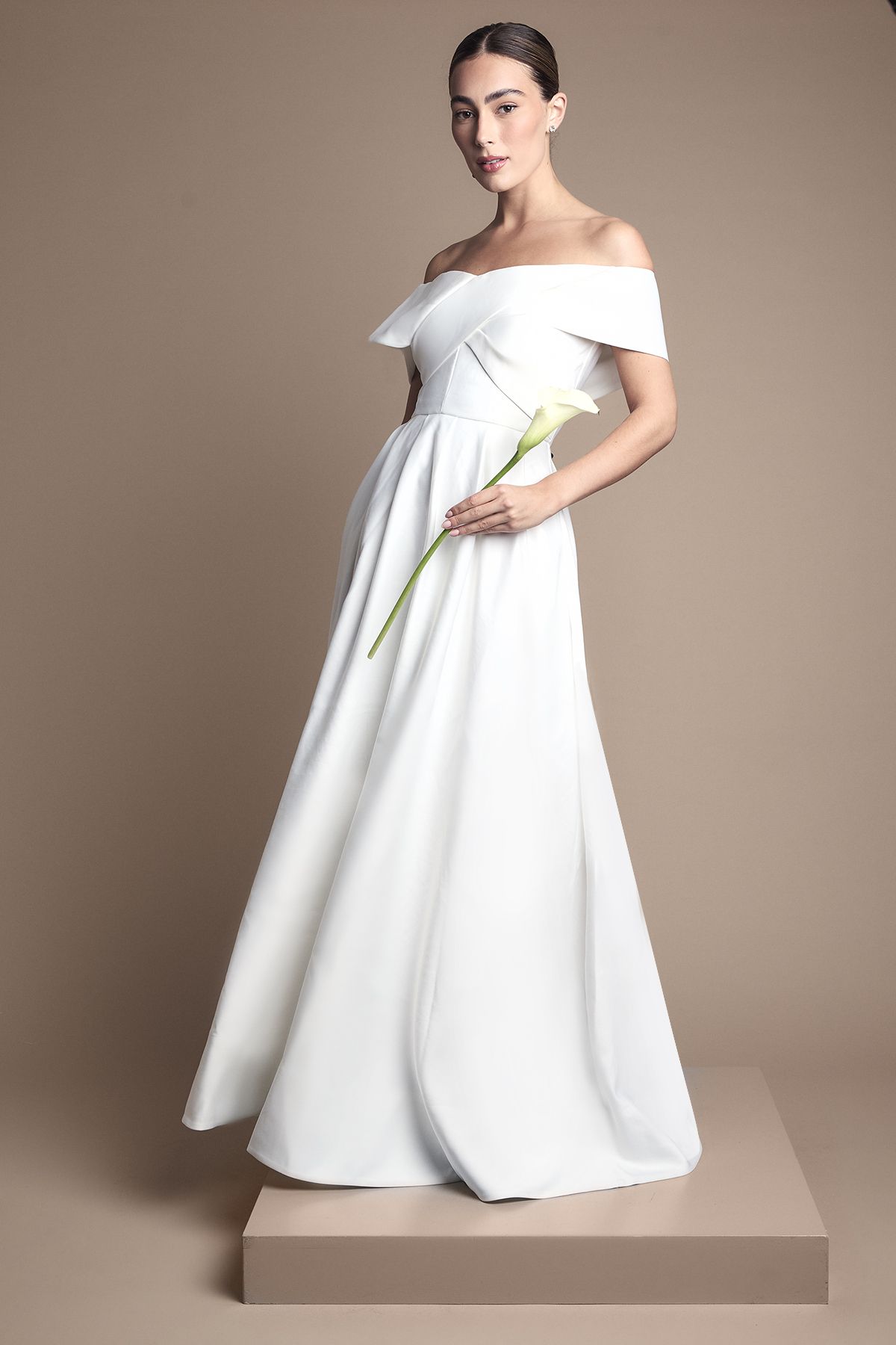Coast Bardot Origami Satin Full Skirt Wedding Dress Ivory