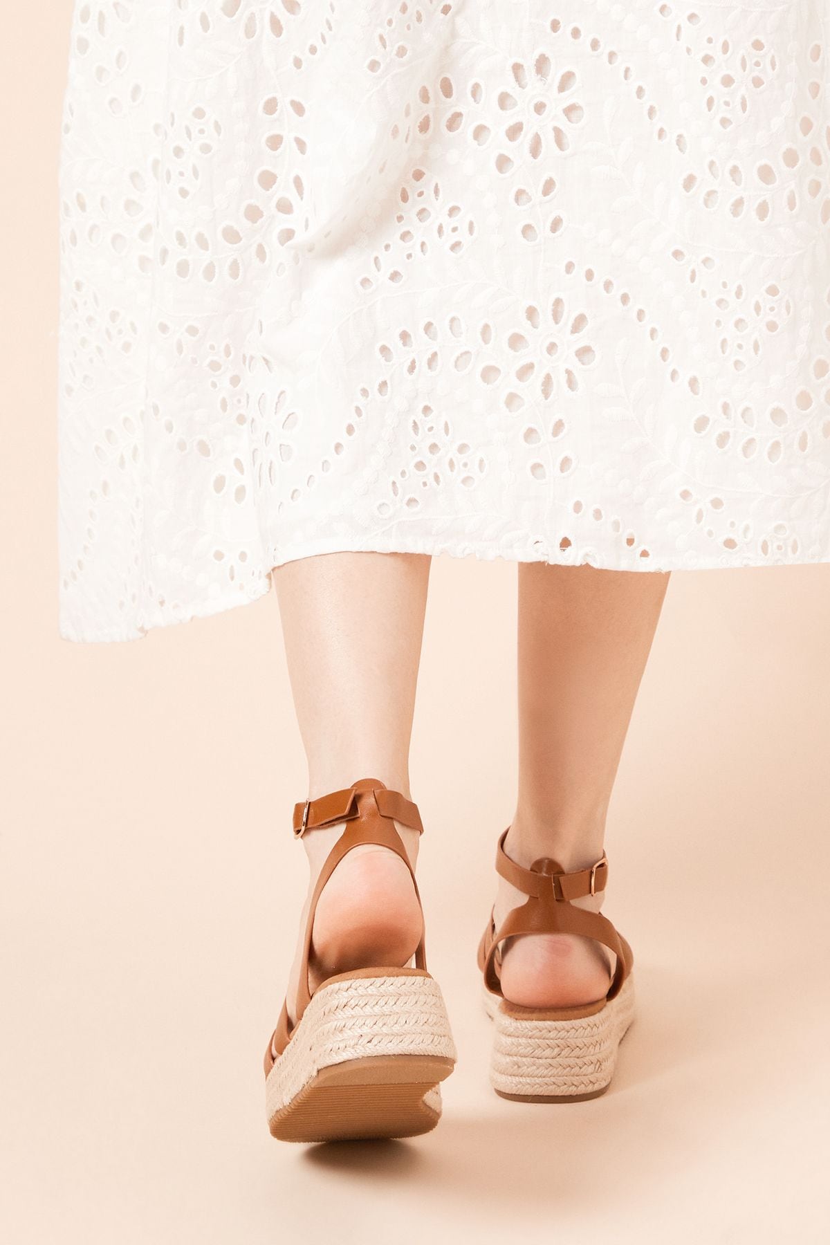 Dorothy Perkins Rover Faux Leather T-bar Espadrille Medium Wedge Sandals Tan image 4