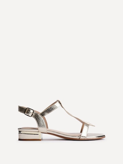 Linzi Deluxe Wide Fit Gold Faux Leather T-Bar Looped Low Heeled Sandal