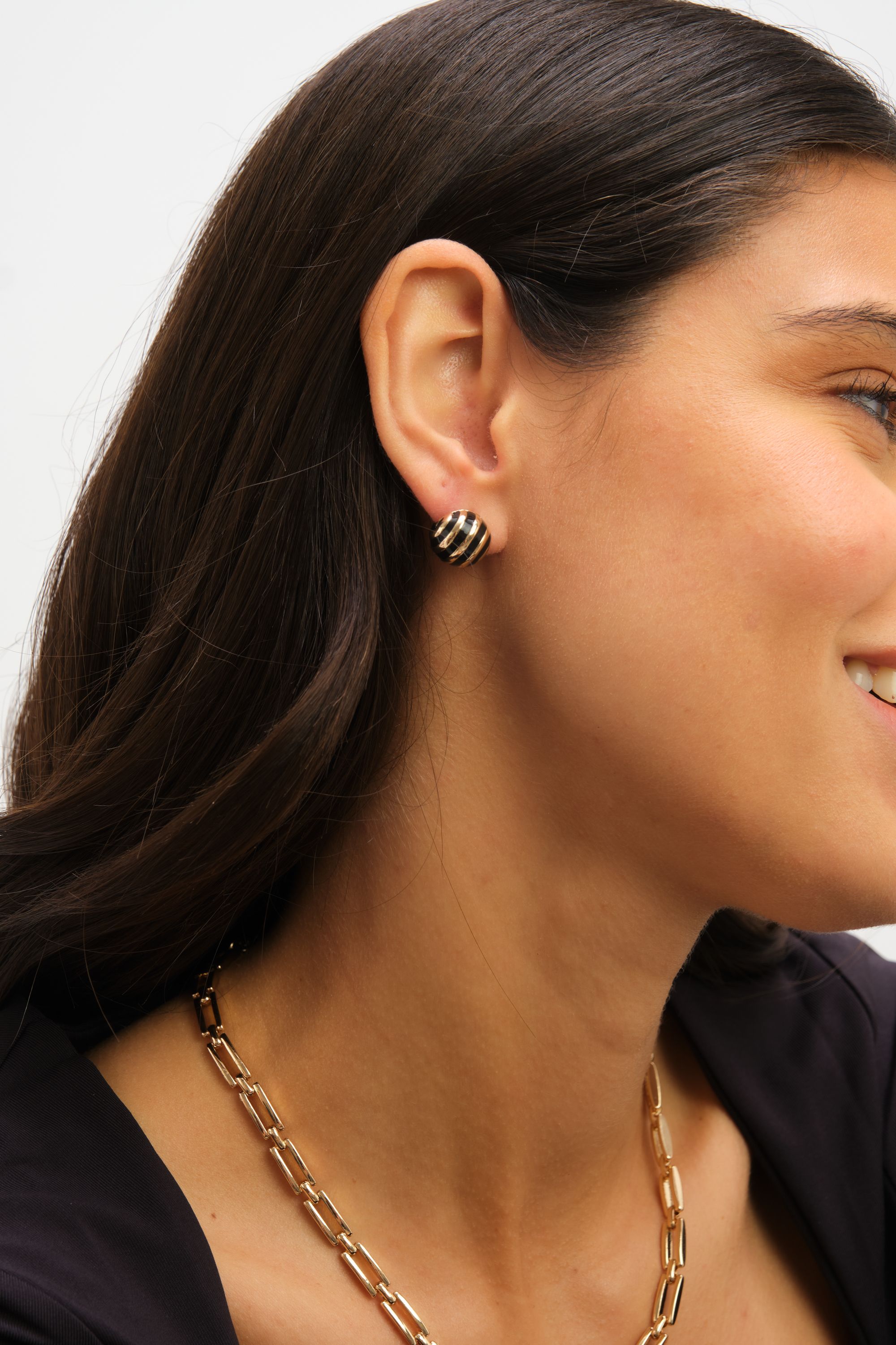 Jon Richard Gold Plated And Jet Enamel Stripe Dome Earrings image 4