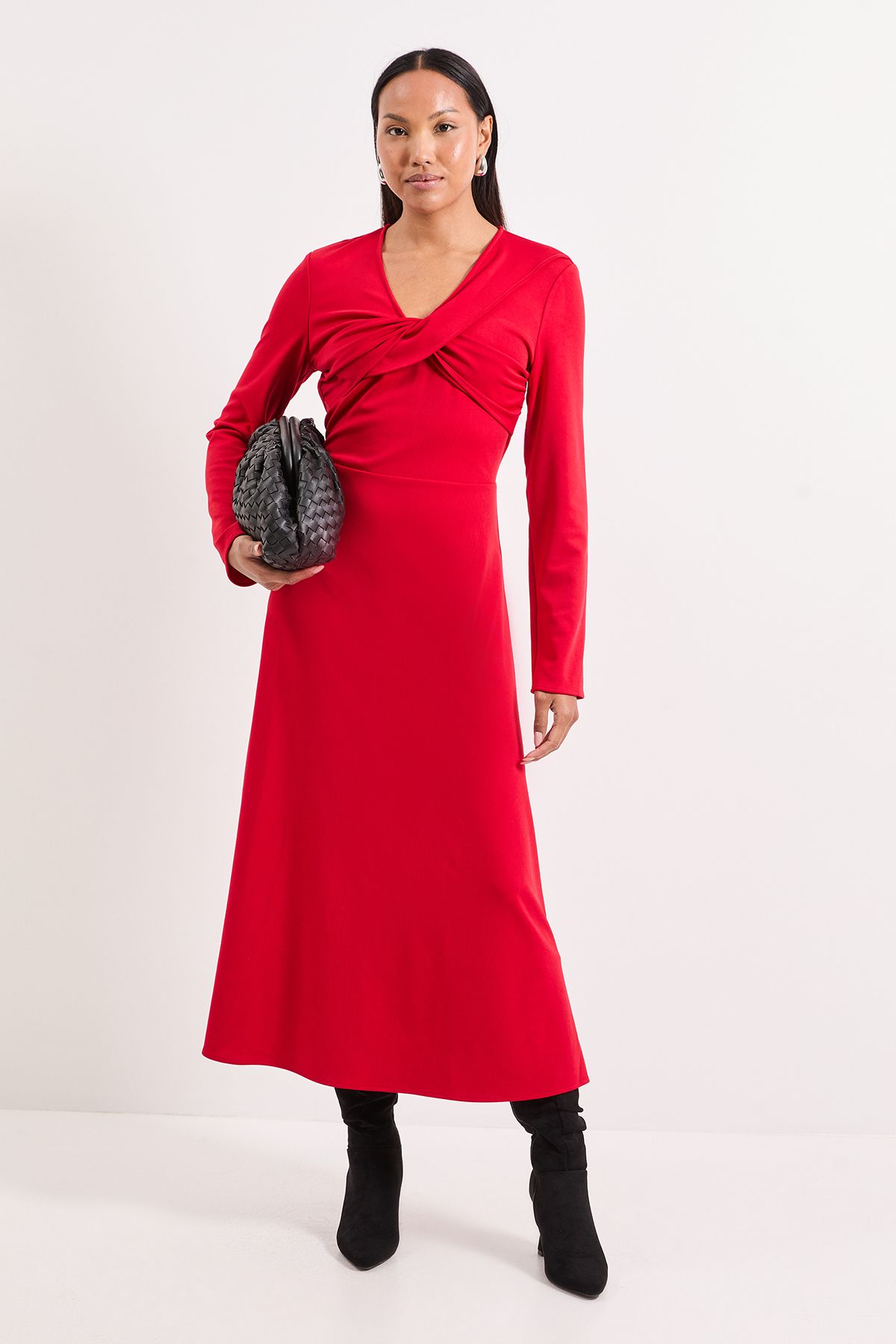 Principles Red Twist V Neck Fit & Flare Ponte Midaxi Dress Red image 1