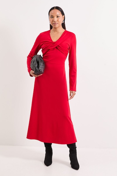 Principles Red Twist V Neck Fit & Flare Ponte Midaxi Dress Red